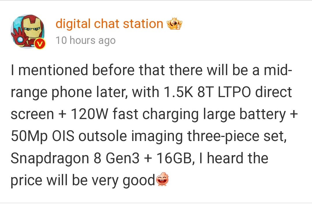 iQOO Neo 9s Pro:- -1.5K 8T LTPO OLED display - Snapdragon 8 Gen 3 - 50MP triple cam setup with OIS - 16GB RAM - 120W charging #iQOO