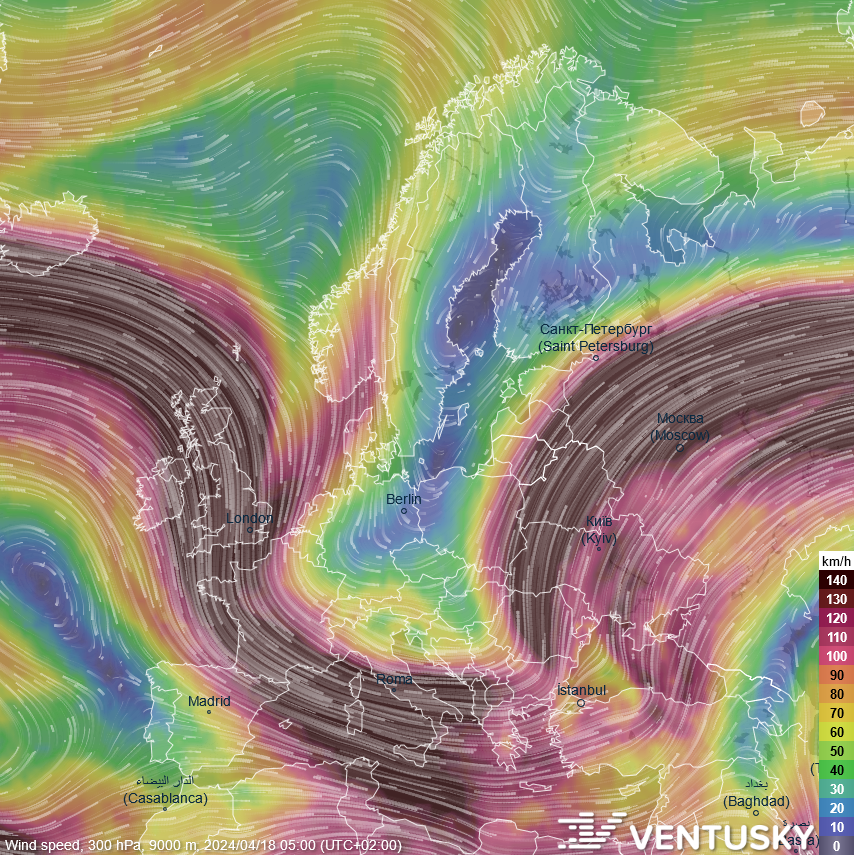 Much of Europe is experiencing the return of winter and below-average temperatures. Let's look for the cause in the jet stream, which has created an arc over Central Europe and allows Arctic air to flow south (see picture): ventusky.com/?p=55.7;28.0;3… 🧐🌍❄️