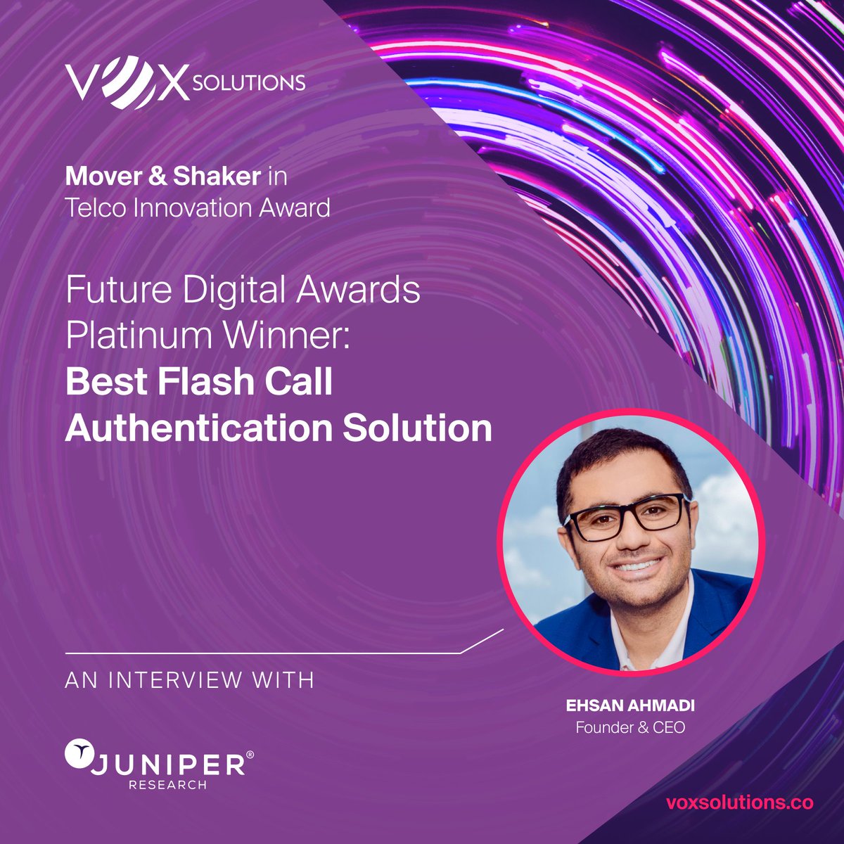 Unveil the future of communication technology with Ehsan Ahmadi, the CEO &amp; Founder of Vox Solutions, a pioneer in Flash Call Authentication.

Join us in this exclusive interview:  voxsolutions.co/mover-shaker-i…