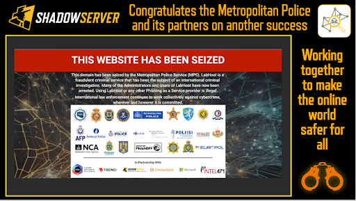 Great @metpoliceuk led multi-agency success against LabHost fraudsters. Proud to assist another example of LE tenacity - successful public/private/3rd sector partnership in action. Thanks all involved (and our sponsors: your generosity enabled our role) news.met.police.uk/news/law-enfor…