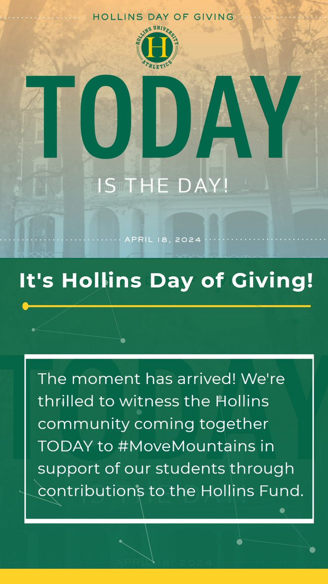 Today is the Hollins Day of Giving. Your donation to the Hollins Fund directly impacts Hollins students and strengthens our community. securelb.imodules.com/s/1916/20/inte…