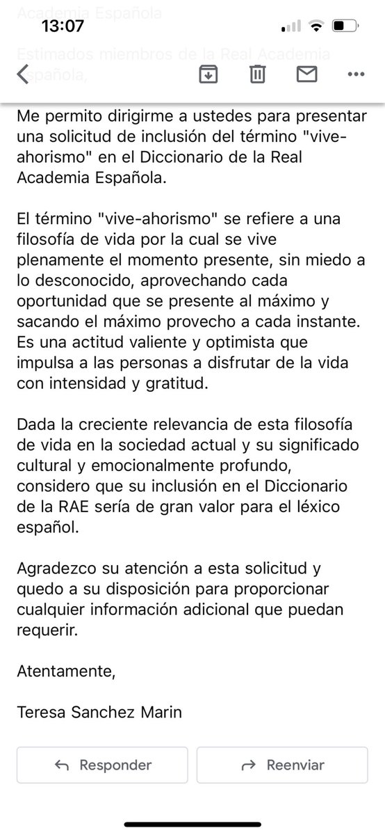 Teresa_SM1's tweet photo. @RonBarceloSpain @RAEinforma @RonBarceloSpain he mandado el mejor correo formal a @RAEinforma pidiendo que incluyan el término #viveahorismo. Lo conseguiré? 🤞🏼 https://t.co/APjgyZ826A