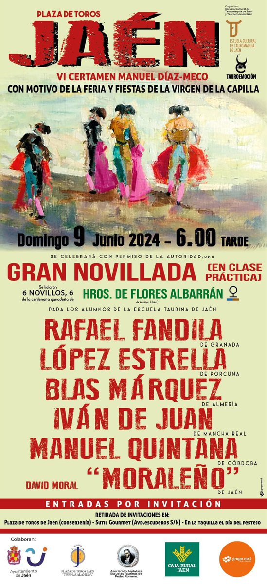 💥💥 VI certamen Manuel Díaz- Meco con motivo de la feria y fiestas de la Virgen de la Capilla. Gran novillada en clase práctica el 9 de junio. 👇👇