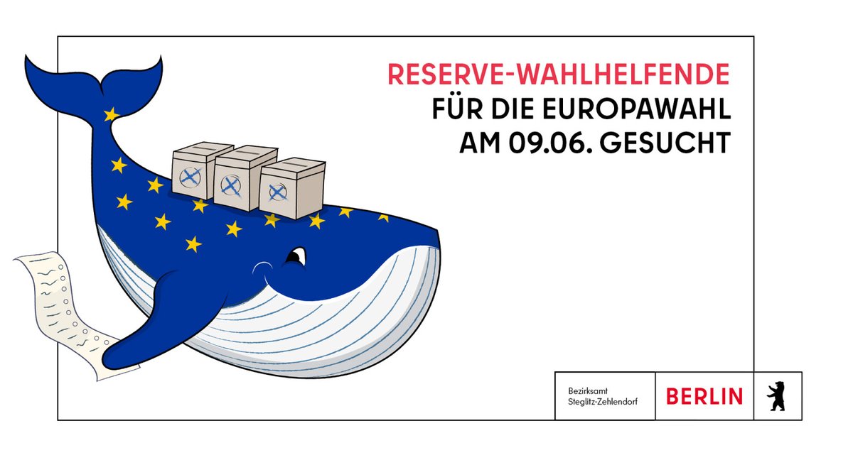 🗳️Das Wahlamt #Steglitz-#Zehlendorf sucht noch Reservewahlhelfer/innen für die 🇪🇺Europawahl am 09.06.2024. Besonders ist dieses Mal, dass bereits alle ab 16 Jahren wahlberechtigt sind und sich somit auch als Wahlhelfende engagieren dürfen. ℹ️berlin.de/ba-steglitz-ze…