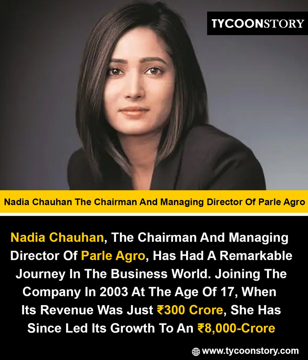 Nadia Chauhan The Chairman And Managing Director Of Parle Agro
#NadiaChauhan #ParleAgro #Leadership #InnovationInBeverages #FMCG #EntrepreneurialSpirit #BeverageIndustry #BrandBuilding  #WomenInBusiness #InspiringLeaders #ConsumerGoods @ParleAgro 
tycoonstory.com