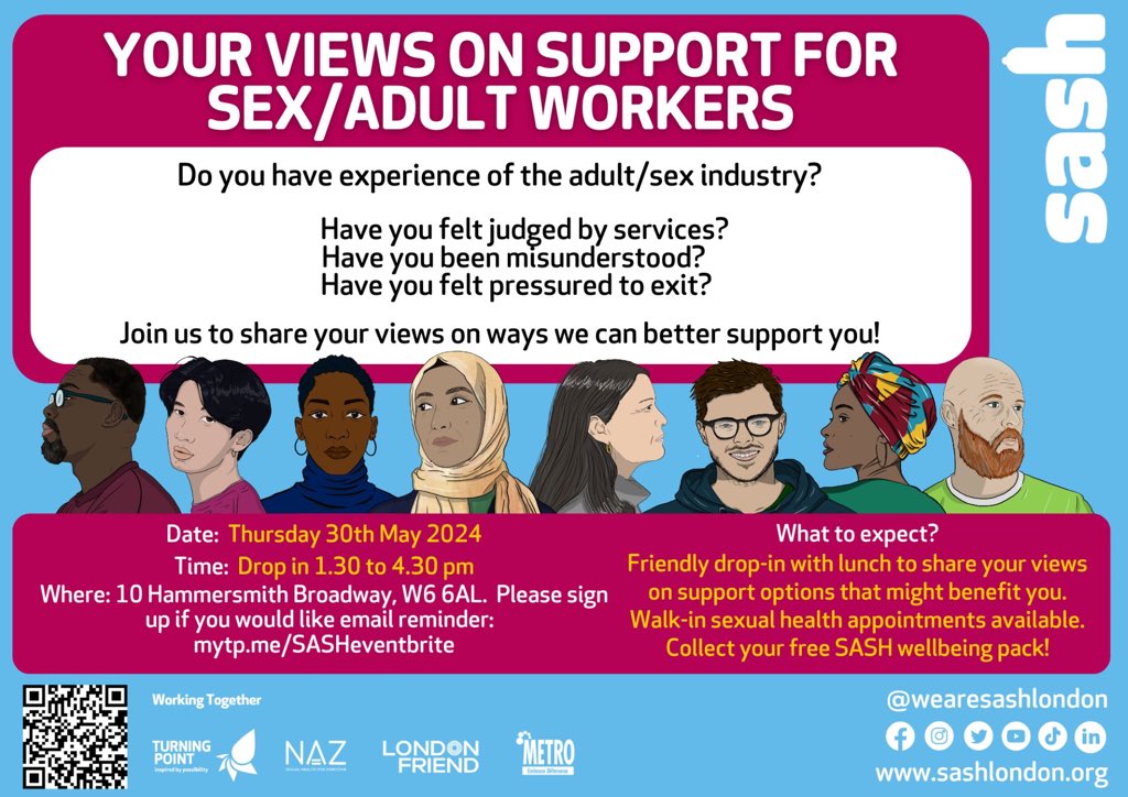 Do you have experience of the adult sex industry ? Come to our Sex Worker Forum at 10HB on Thursday 30th May! With @TurningPointUK @wearesashlondon @NazProjectLdn @lgbtfriend @METROCharity