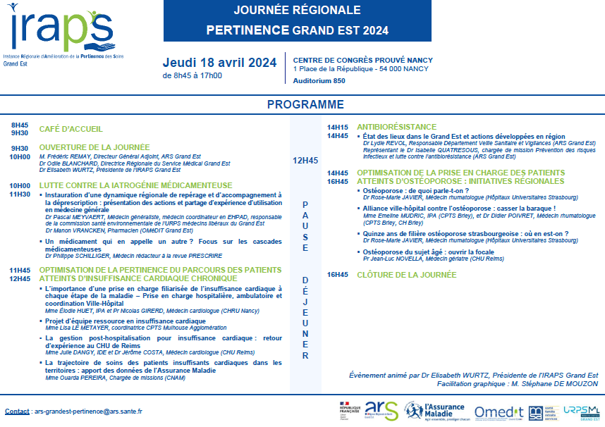 ars_grand_est's tweet photo. 🙌 Près de 190 participants à la Journée #Pertinence #GrandEst organisée ce jour au Centre Prouvé à #Nancy 📍sous l’égide de l’#IRAPS
🎤 Intro
M. DAL MAS Dir. qualité, perf. &amp; innovation @ars_grand_est
Dr WURTZ Prés. IRAPS
Dr BLANCHARD Dir. Régional du Service Médical #GrandEst https://t.co/CeyszMrMfz