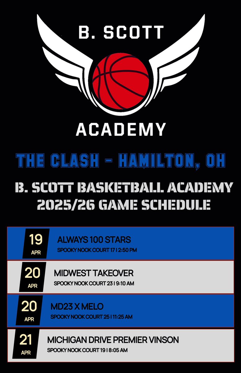 CoachBScott15's tweet photo. Our team is excited to compete against strong programs and showcase our skills in front of college coaches! Coaches attending The Clash, make sure to add B. Scott Basketball Academy to your watchlist. https://t.co/z1PyyPHLRP