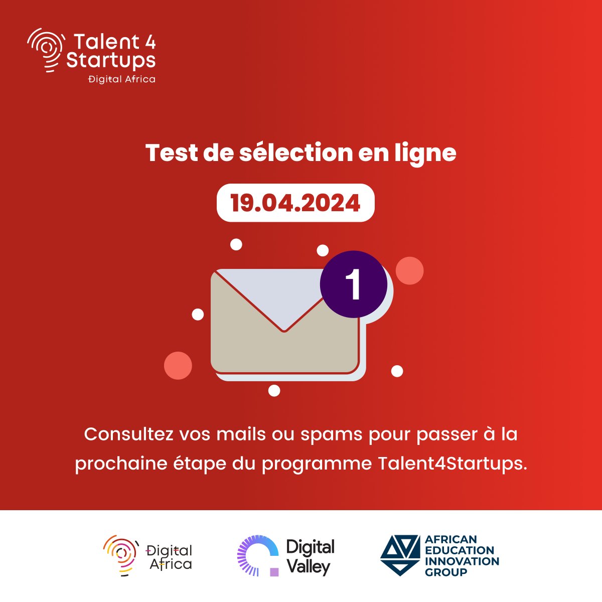 Vous avez postulé pour la formation en Product Management dans le cadre du programme Talent4startups ?

Bienvenue à la phase 2 du processus de sélection. 

Veuillez consulter votre boîte mail pour découvrir les résultats de votre candidature.

#DigitalValley #DigitalAfrica