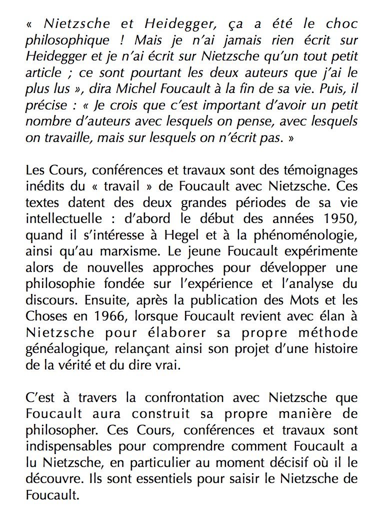 Une très bonne nouvelle : 'Nietzsche. Cours, conférences et travaux', Michel Foucault. À paraître le 31 mai chez @EditionsduSeuil seuil.com/ouvrage/nietzs…