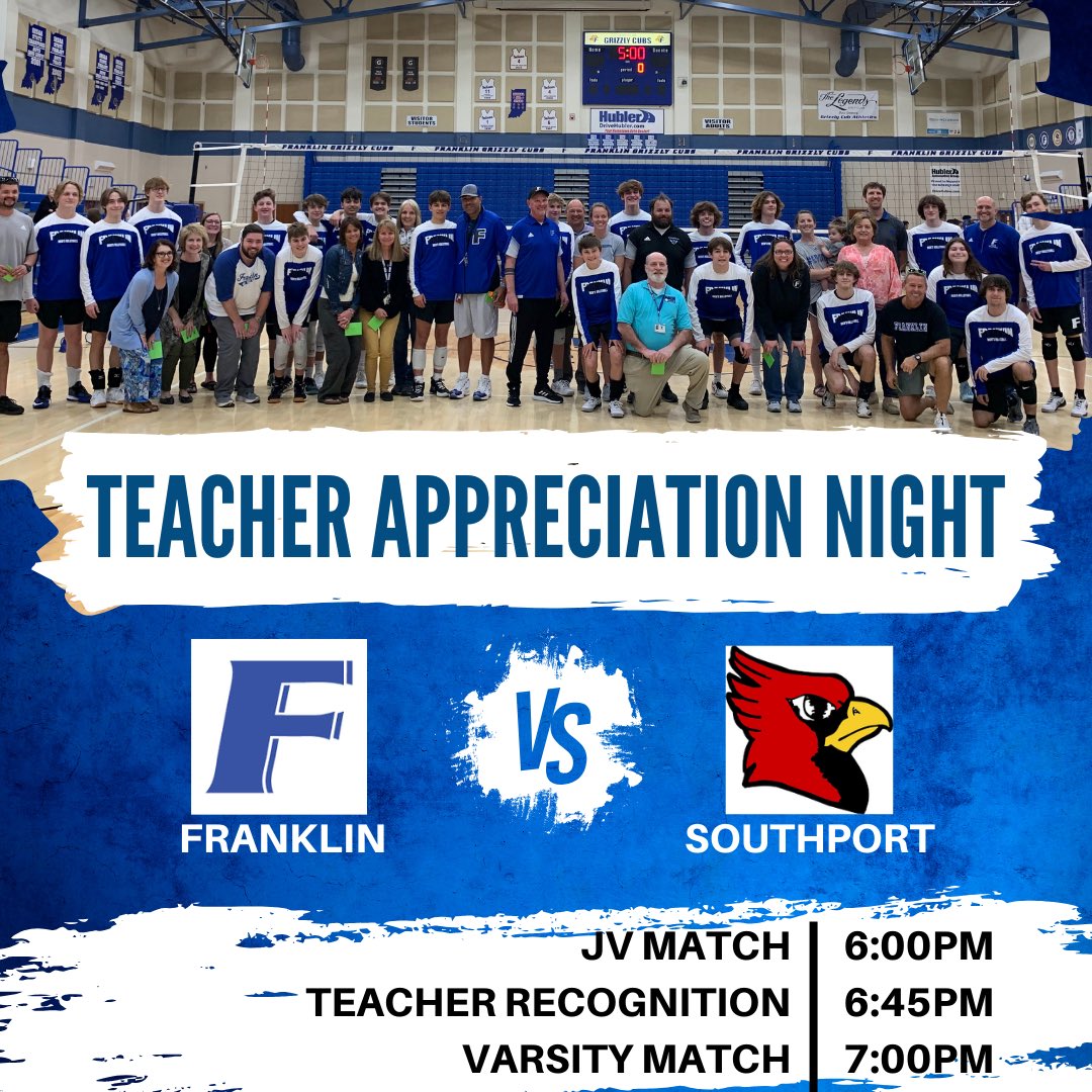 Franklin MVB (@fchs_mvb) on Twitter photo It’s one of our favorite nights… Teacher Appreciation Night! Come join us as we show our gratitude and love for some of Franklin’s amazing educators! We are so thankful for all they pour into the lives of their students!
<a href="/GoGrizzlyCubs/">Franklin Athletics</a> It’s one of our favorite nights… Teacher Appreciation Night! Come join us as we show our gratitude and love for some of Franklin’s amazing educators! We are so thankful for all they pour into the lives of their students!
<a href="/GoGrizzlyCubs/">Franklin Athletics</a>