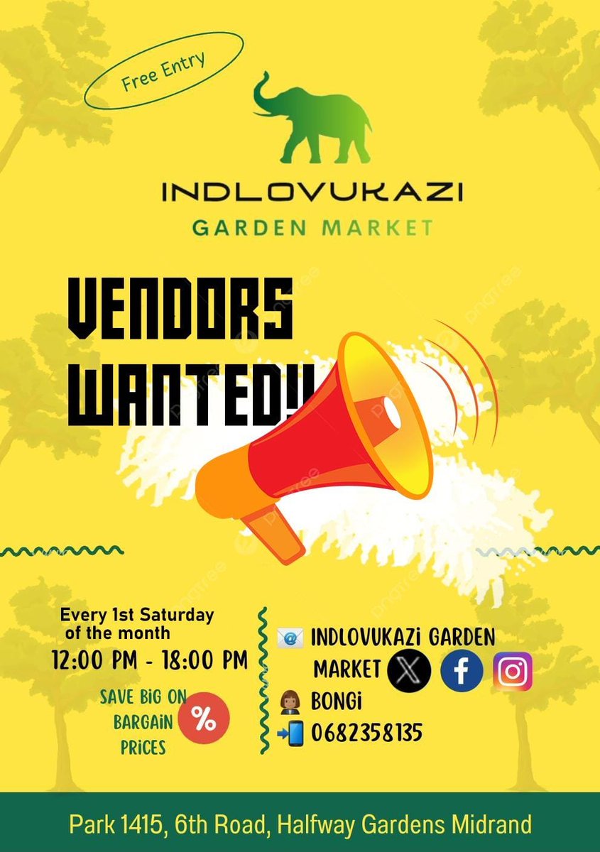 Jozi  Vendors @ndlovukazigar1 only 6 stalls left for 1 JUNE💥💥💥

Farmer,toilet paper, kids clothes & Toys, cooking oil, blankets, honey

Food stalls sold out 💃🏾

💥R200 general stall 
💥FREE farmer stall

1 advert/week until the 1 JUNE  t&c's apply 

#buyblack
#BlackLove
#djsbu