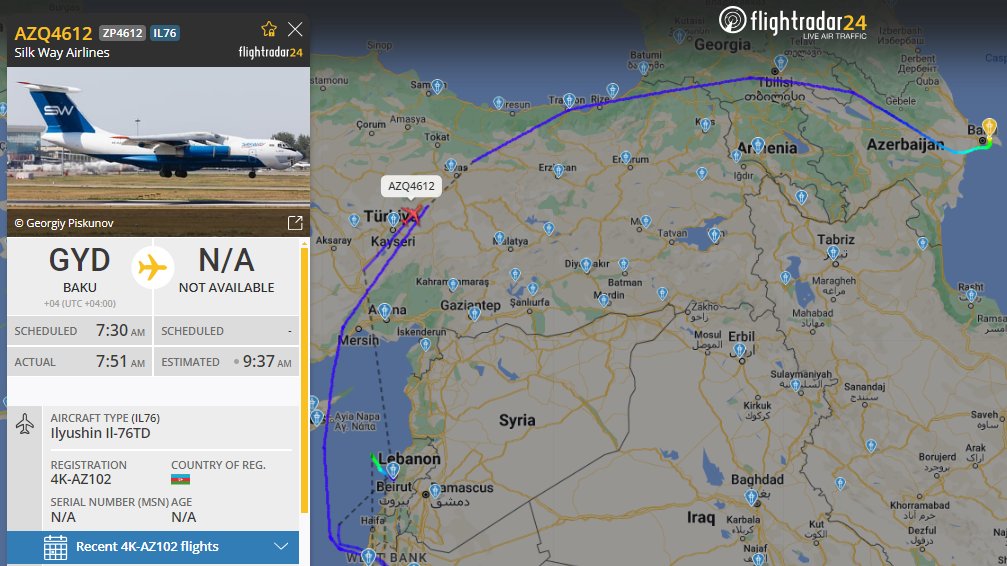 New flight of the arms carrier Silk Way Airlines from #Azerbaijan to #Israel (Baku-Ovda-Baku).