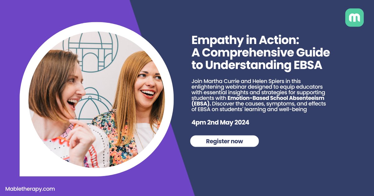 📚 Educators, Senior Leaders, Pastoral Workers: Elevate your impact with 'Empathy in Action'. Learn from <a href="/marthacurrie/">martha currie</a> &amp; <a href="/spiers_helen/">Helen Spiers</a> about tackling Emotion-Based School Absenteeism. #EBSAWebinar mabletherapy.zoom.us/meeting/regist…