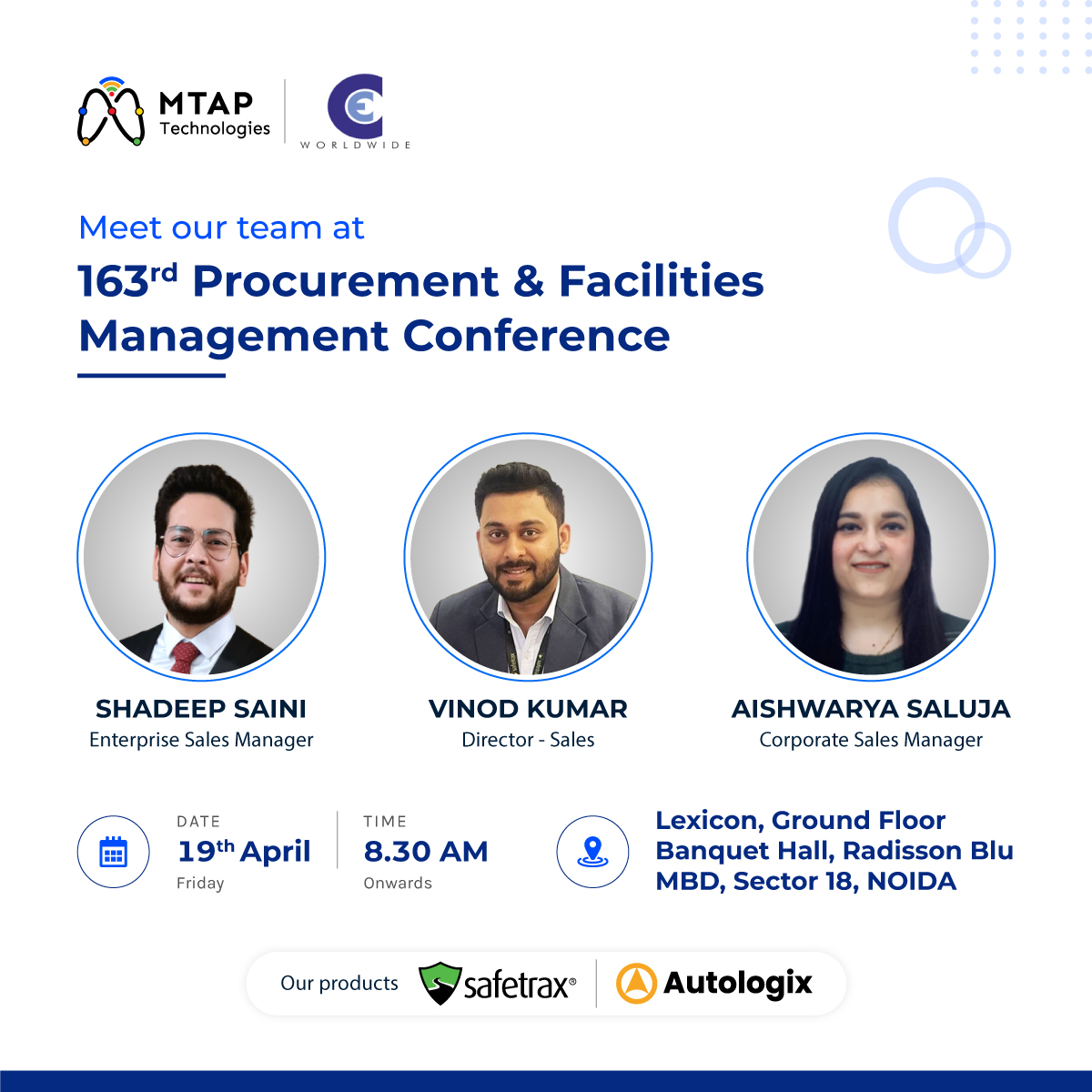 Mtap_Tech's tweet photo. We will be at the 163rd Procurement, Facilities Management &amp; 2024 Delhi NOIDA Leadership Award Conference! 
Meet our experts tomorrow at Radisson Blu MBD, NOIDA.

#event #mtap #mtaptechnologies #corporateevents #conferences #transportation https://t.co/w4drnfFKRX