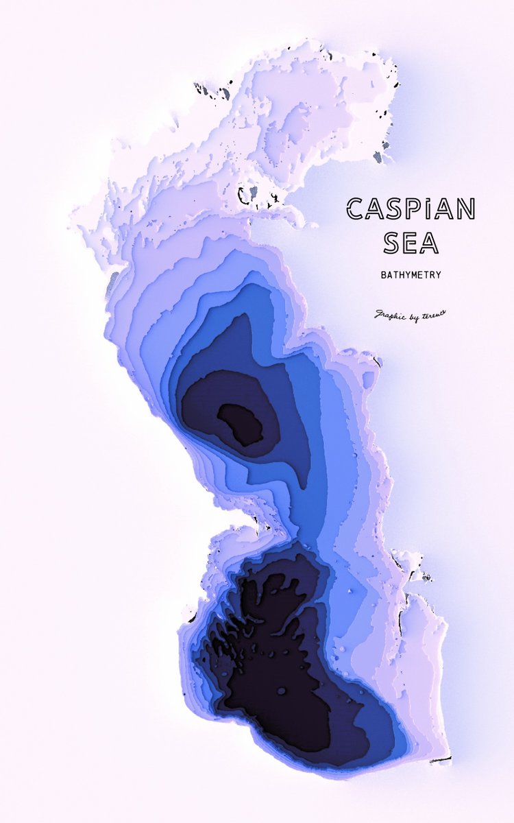 Bathymetric contours of the Caspian Sea.

#rayshader adventures, an #rstats tale