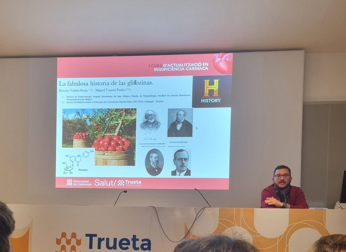InternaTrueta's tweet photo. Entre les ponències, el Dr. Hurtado, adjunt del nostre Servei, ens ha explicat d'una manera amena un poc de la història, dels mecanismes fisiopatològics i, especialment, del benefici i de l'ús pràctic de fàrmacs #iSGLT2 i #aGLP1 en IC amb FEp.
@IcyfaSemi @htrueta https://t.co/tJpEVIVZvP