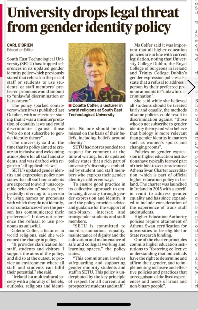 This is an important result. Very valuable work by @ColetteColfer on behalf of university staff not just in @SETUIreland but everywhere. Other 3rd levels need to take note. The @AthenaSWANhuman charter is harmful, discriminatory & not welcome in Ireland. irishtimes.com/ireland/educat…