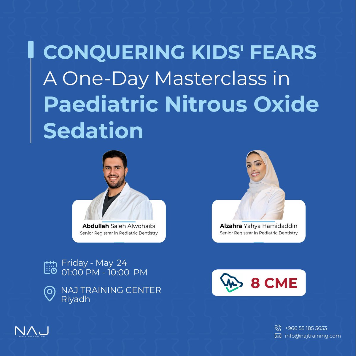 drzyqh's tweet photo. 🔴CONQUERING KIDS’ FEARS🔴
Empowering Positive Dental Experiences for Every Child.

Join us for a unique opportunity to master the use of conscious sedation using nitrous oxide in our one-day workshop!

📍NAJ TRAINING CENTER, Riyadh

Register here:
https://t.co/Od8TZp9pfC https://t.co/nzyZJK28f7