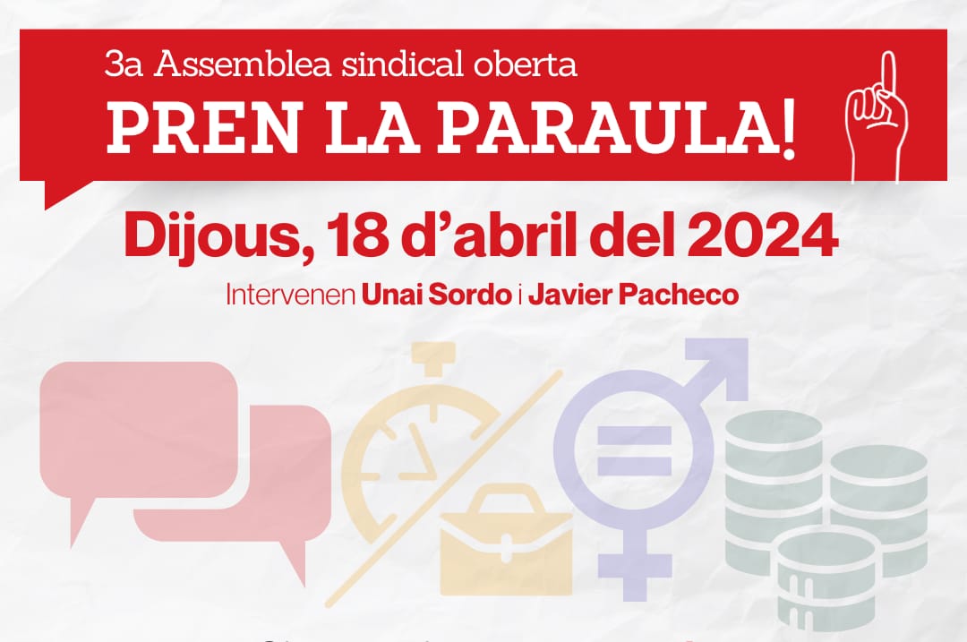 ⭕ CCOO AJT BCN (@ccooajtbcn) on Twitter photo Participem a l'assemblea de l'ASO de <a href="/ccoocatalunya/">CCOO de Catalunya</a>
És el tercer procés participatiu "Assemblea Sindical Oberta" (ASO), és un l'espai de creació col·lectiva que tenim a les CCOO.
Els resultats marcaran el guió del proper Congrés de CCOO Catalunya.
#CCOO #MilloraElMón Participem a l'assemblea de l'ASO de <a href="/ccoocatalunya/">CCOO de Catalunya</a>
És el tercer procés participatiu "Assemblea Sindical Oberta" (ASO), és un l'espai de creació col·lectiva que tenim a les CCOO.
Els resultats marcaran el guió del proper Congrés de CCOO Catalunya.
#CCOO #MilloraElMón