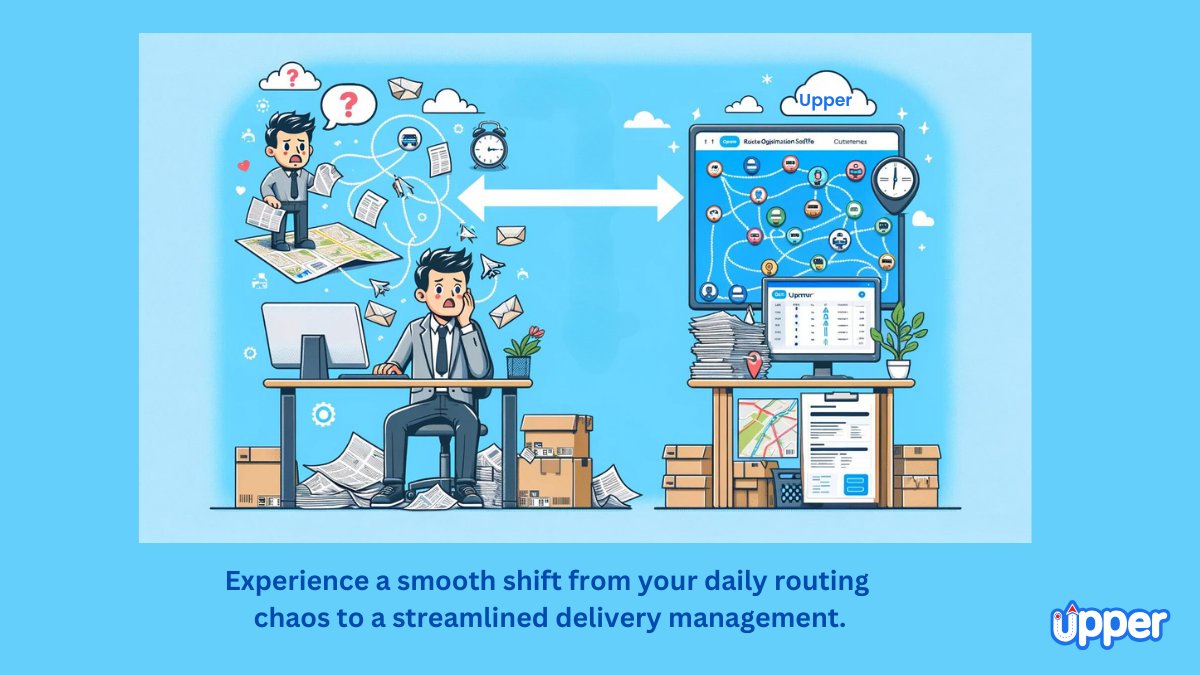 Wave goodbye to the chaos of old-school routing & hello to the #Upper’s streamlined delivery management approach. 

#RouteOptimization #DeliverySimplified #LogisticsSolutions #UpperRoutePlanner