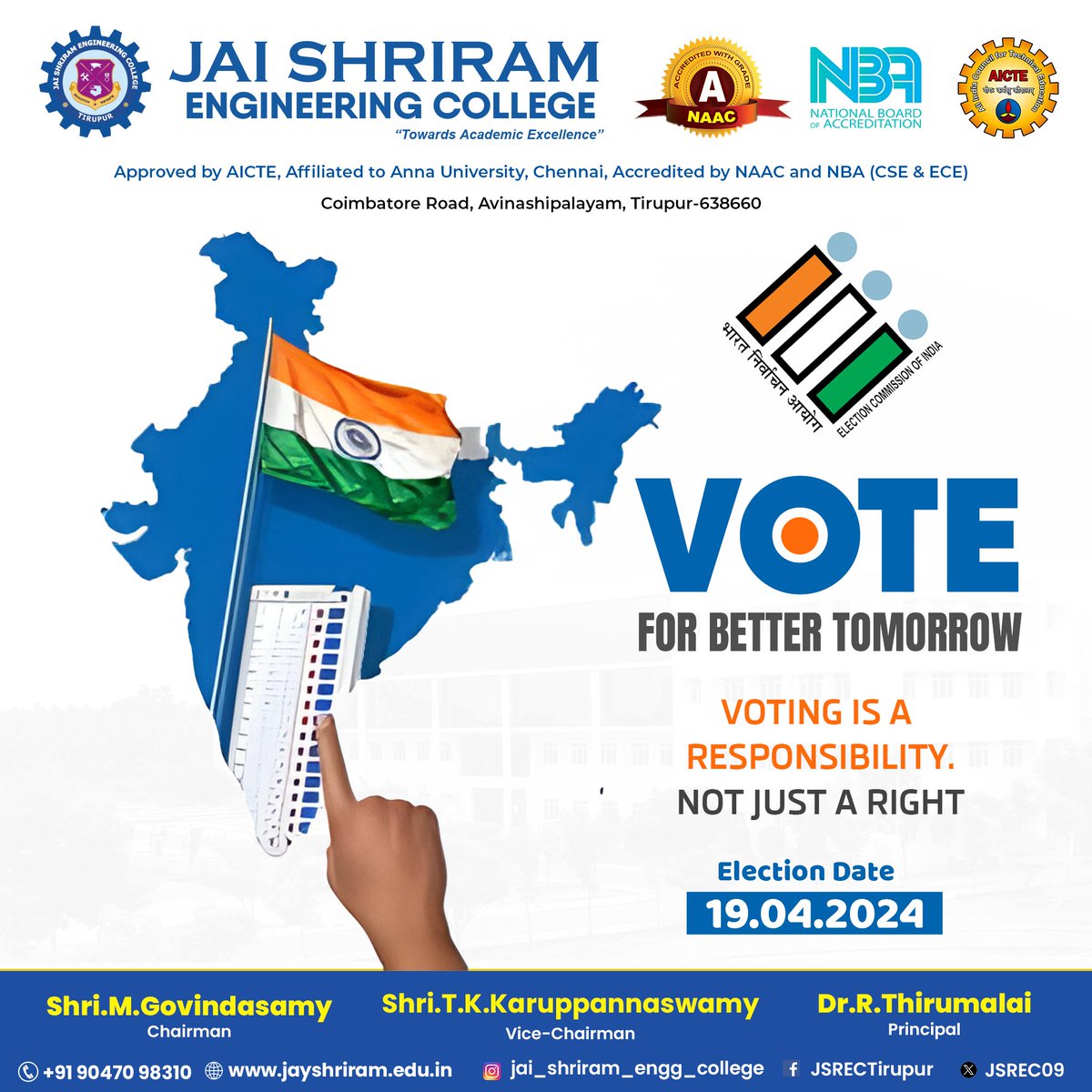 JSREC09's tweet image. Your vote isn&apos;t just a right; it&apos;s a responsibility. Be a part of the democratic process, shape our nation&apos;s course, and ensure your voice is heard

#electionday #politics #vote #voteforchange #newsupdate #people #announcement #engineering #student #placement #job #ece #cse