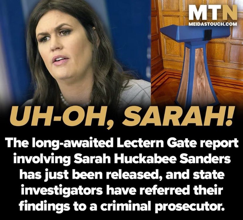 Looks like Sarah Huckabee Sanders is in trouble for frivolous spending of taxpayer dollars! #LecternGate