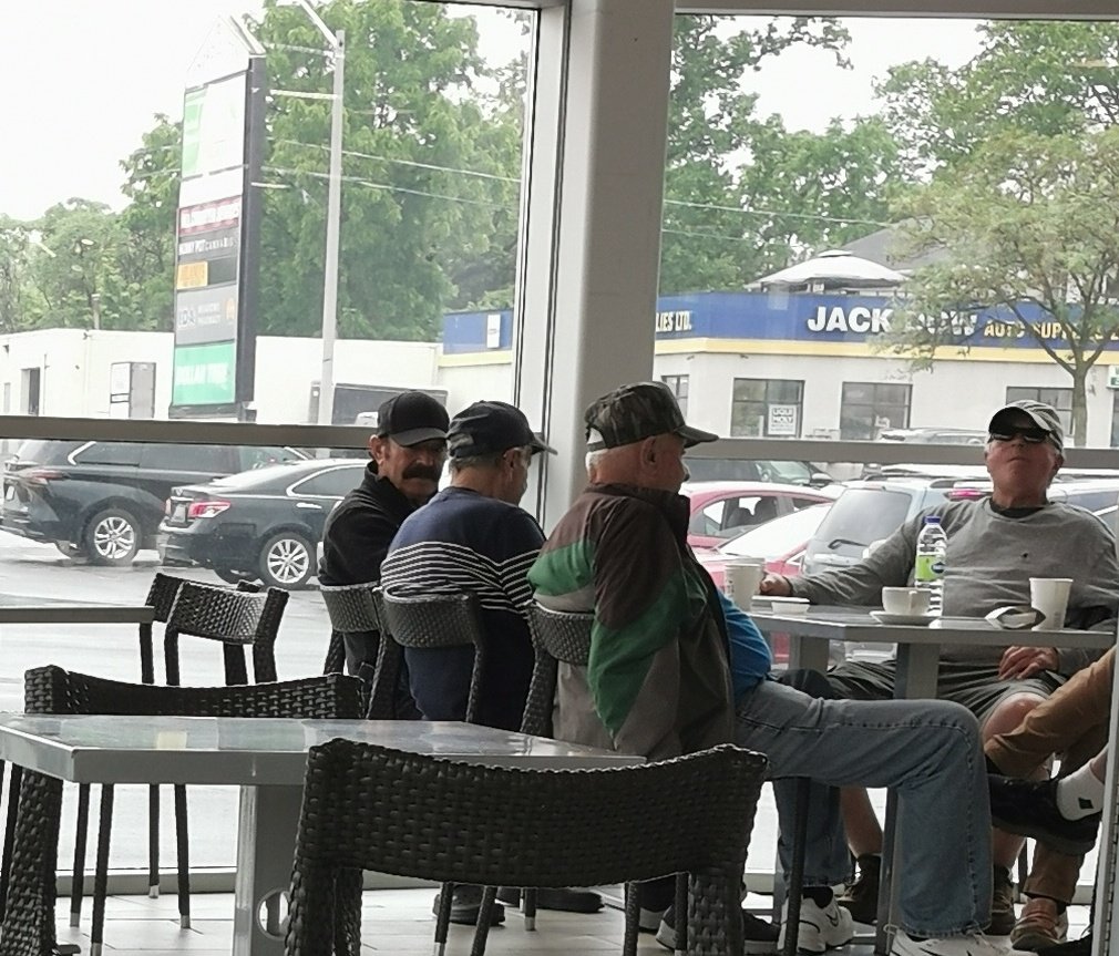 Five gentlemen chat
Tabletalk everyday #sagas
A #cafe unremarkable
The rain and cloud #encounter
Passers-by hurried business.
Su_San

#vss365
#vssdaily
#TankaThursday
#Tanka
#talesfromtheattic