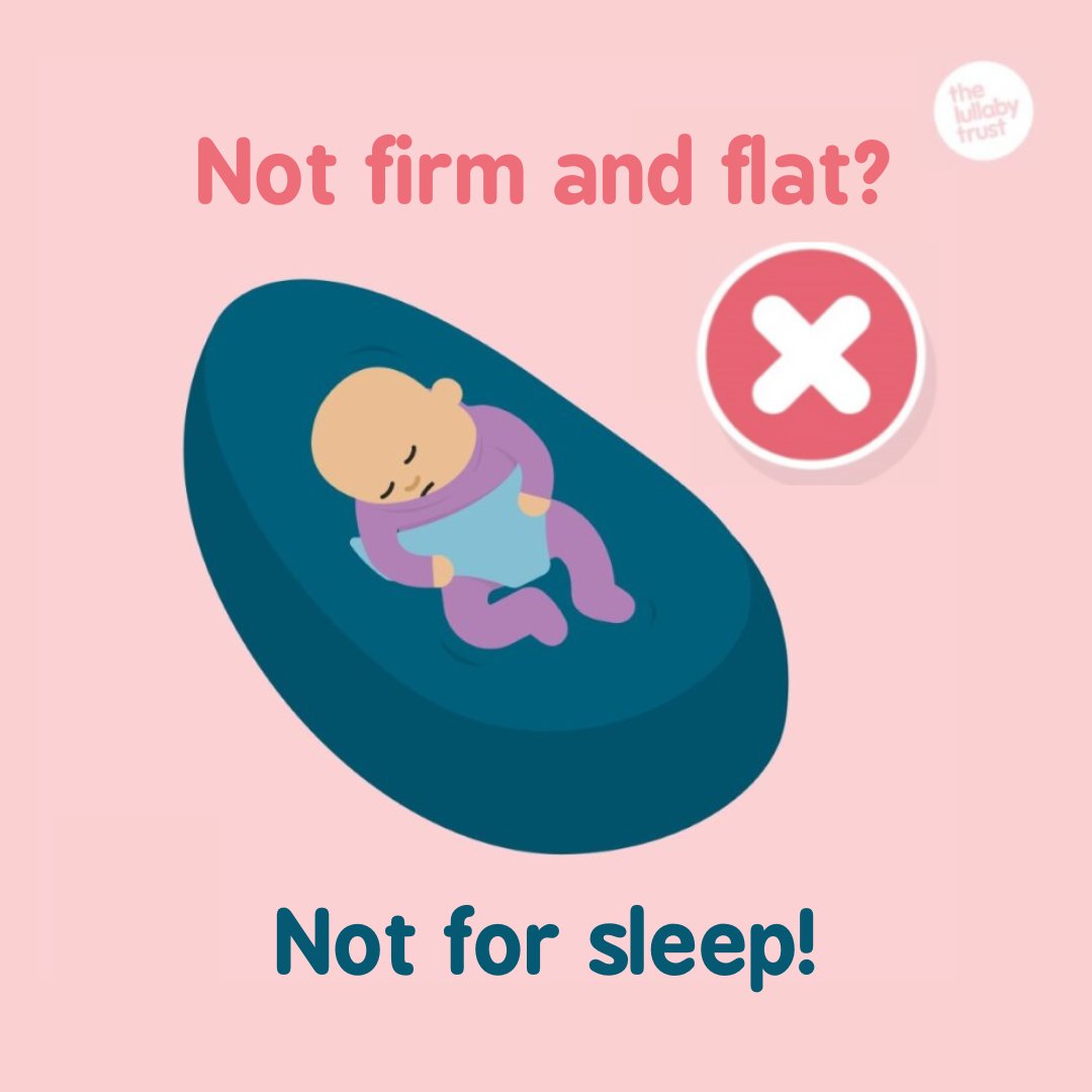 Babies shouldn't sleep on anything that isn't firm and flat. We advise moving your baby onto a firm, flat surface (e.g. cot / Moses basket) if they fall asleep in one of these: - ⚜️ Beanbag ⚜️ Hammock ⚜️ Baby swing ⚜️ Bouncer / rocker ⚜️ Pod / nest ⚜️ Highchair