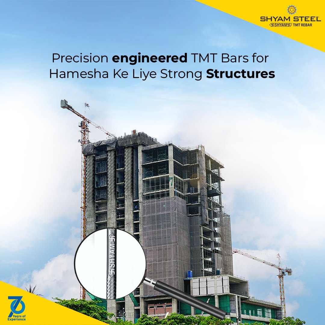 Manufactured in integrated steel plants with precision and technology, #ShyamSteel #TMTBars have the perfect balance of strength & flexibility assured with advanced mechanism, which makes it the right choice to keep your dream home #Hamesha_Ke_Liye_Strong.

#flexiSTRONG
