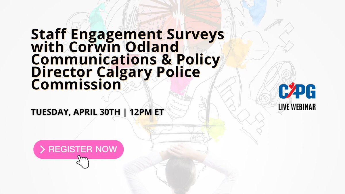 Join us for our upcoming webinar:

Staff Engagement Surveys with Corwin Odland - Communications & Policy Director - Calgary Police Commission - April 30th, 2024 at 12pm EST

Learn more at:

CAPG.ca/Webinars

#CAPG #Policing #StaffEngagement #Calgary #CPC #CalgaryPolice