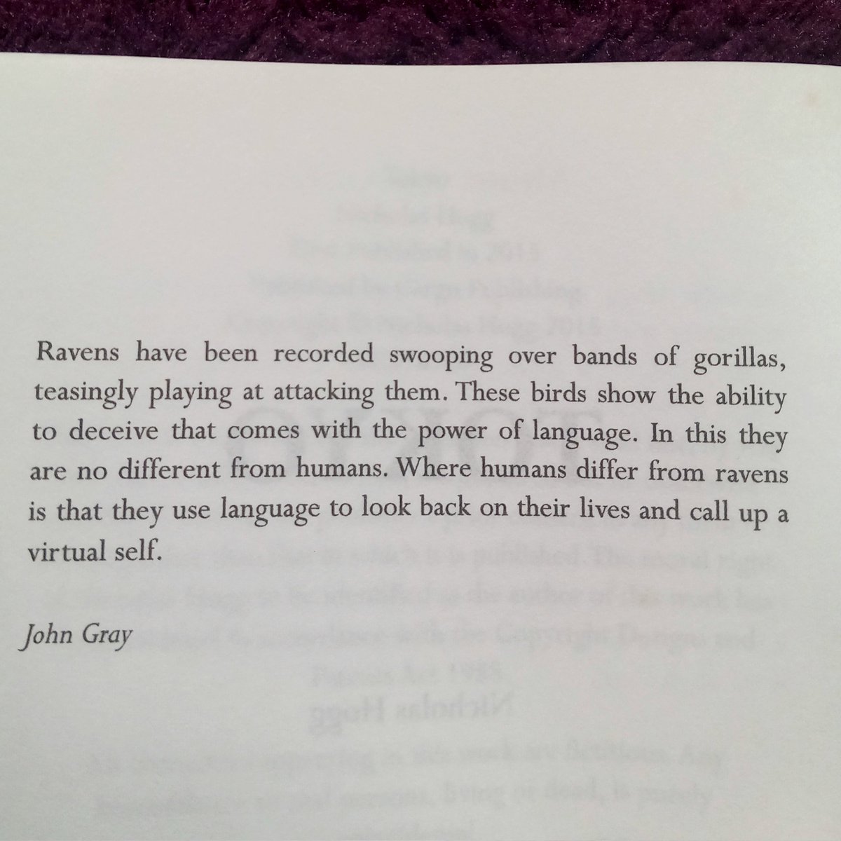 Love ravens... The epigraph for Tokyo, via John Gray.