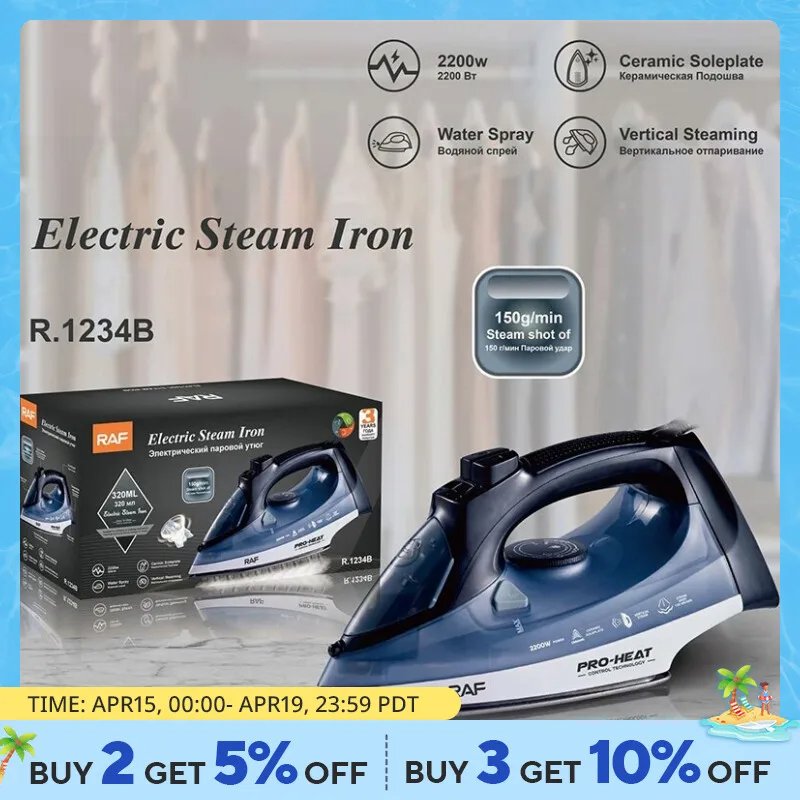 Top On Sale Product Recommendations!;2200W Steam Iron for Clothes with Rapid Even Heat Scratch Resistant Stainless Steel Sole Plate, True Position Axial Aligned;Original price: USD 55.16;Now price: USD 25.93;Click&Buy: s.click.aliexpress.com/e/_ol8mJ46