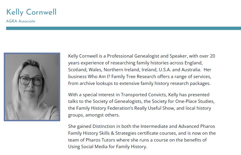 Congratulations to Kelly Cornwell who joins us as an Associate. Kelly is based on the Suffolk-Essex border and has over twenty years of research experience. She holds the Intermediate and Advanced certificates from Pharos, where she is now a tutor. agra.org.uk/kelly-cornwell…