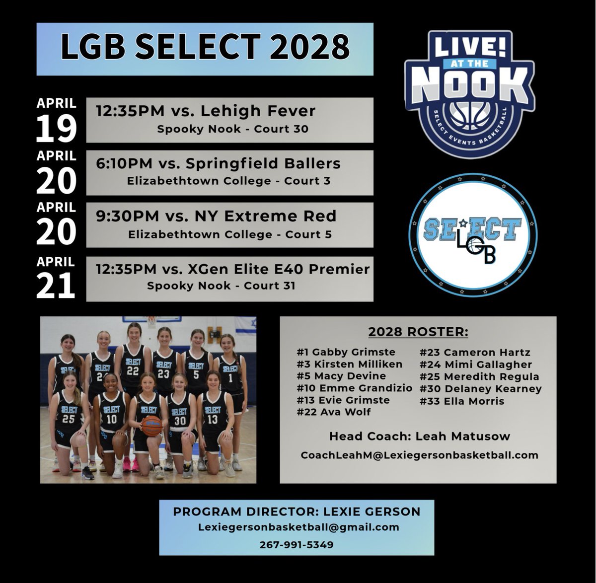 LBGbasketball's tweet image. Excited for our teams to compete this weekend at @SelectEventsBB LIVE at the Nook! Rosters &amp;amp; schedules for LGB SELECT 2025, 26/27 &amp;amp; 2028 are attached. For full player rosters &amp;amp; info, please visit our website. 

Come check us out! Let's goooo Select!! 

 #LGBSELECT #HWNL
