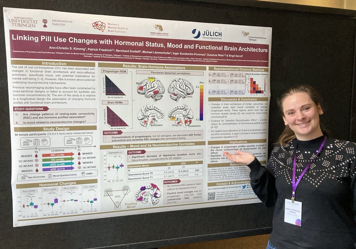 acskimmig's tweet photo. Honored to have been selected for the Hot Topics: Young Investigators Symposium to present our study on how hormonal changes related to oral contraceptive intake are linked to functional brain architecture and mood💊🧠 at #womenmind2024. Make sure to step by my poster today 😊 https://t.co/6NAudHhOKT