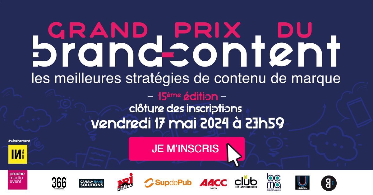 INfluencialemag's tweet photo. 🔵 Plus qu'un mois pour déposer vos dossiers au Grand Prix du Brand Content ! ► https://t.co/VlTag3KH4b 

3 nouvelles catégories sont ouvertes au #GPBrandContent24 
> Immersif, Réalité virtuelle, IA
18. Éditorial
19. Événementiel https://t.co/De5uOI13Qu