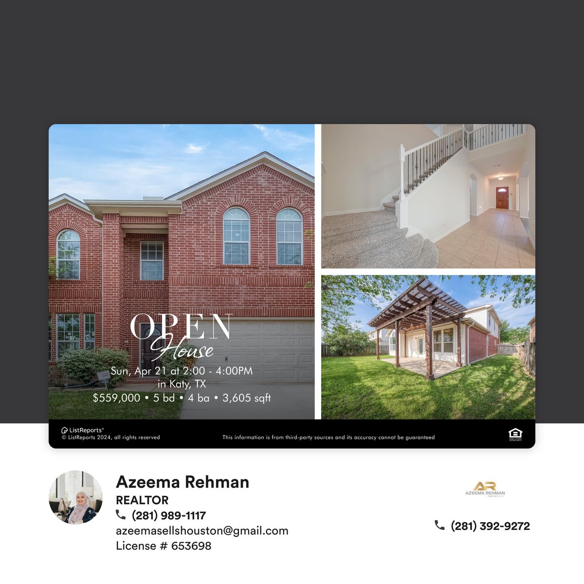 Come see this beautiful home person this Sunday, April 21st from 2:00 - 4:00PM.

#home #house #listreports #property #openhouse #forsale #househunting #dreamhome #katyhomes #houstonhomes #houstonrealtor #katyrealtor