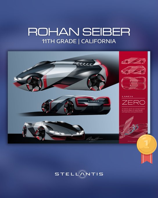 StellantisNAEsp's tweet photo. El concurso #DriveforDesign 2024 desafió a los estudiantes participantes a que dibujaran un auto del futuro usando una marca de #Stellantis como inspiración. El primer premio fue para Rohan Seiber, triunfador en el pasado.

¡Felicitaciones a todos los ganadores! Nos vemos en 2025 https://t.co/xum2natBGa