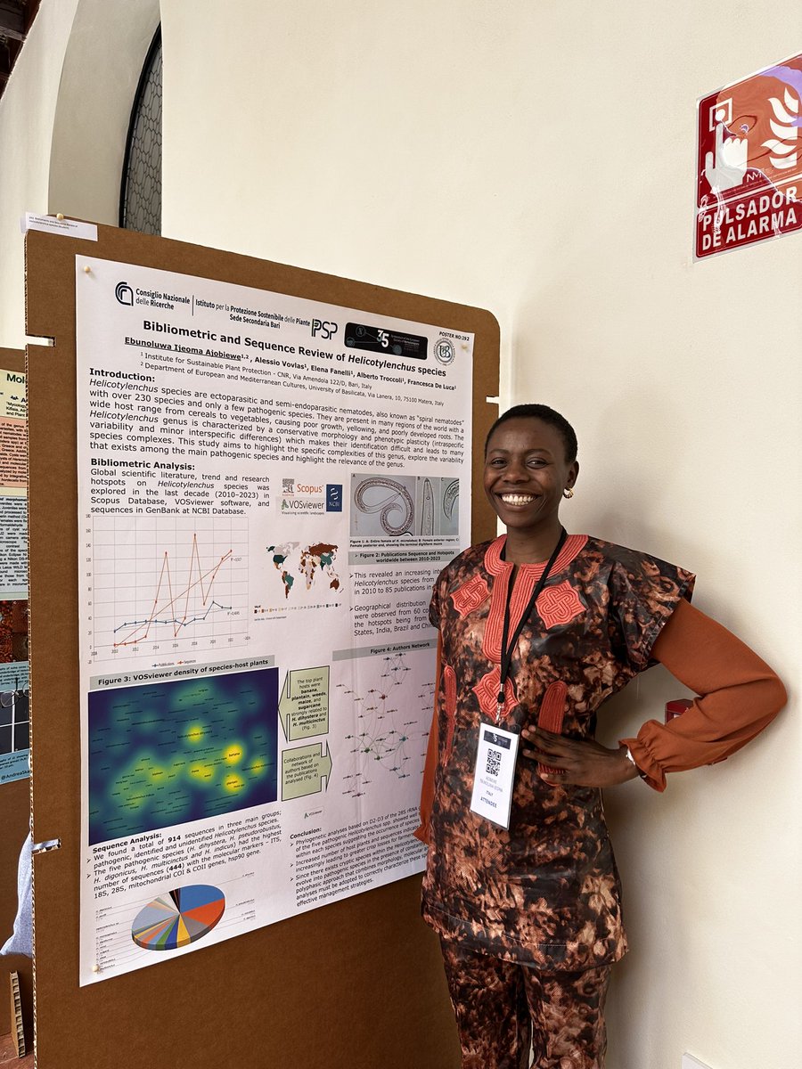 Today Ebun presented her research on Helicotylenchus in the #ESN2024 poster session. Great job Ebun.