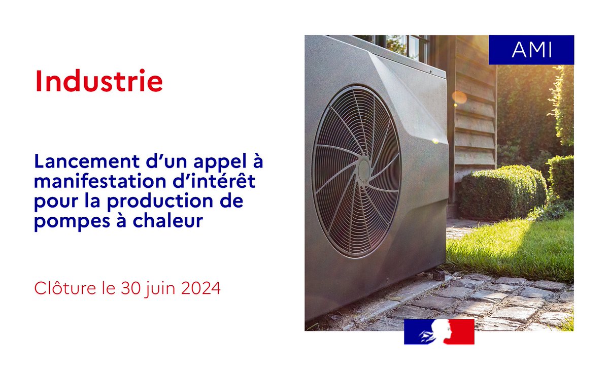 #Industrie | 📢 Nouveau plan d’action pour produire en France 1 million de pompes à chaleur dès 2027 et lancement d’un appel à manifestation d’intérêt. 🎯 Objectif : décarboner les bâtiments et l’industrie en stimulant l’offre et en consolidant la dynamique de déploiement de…