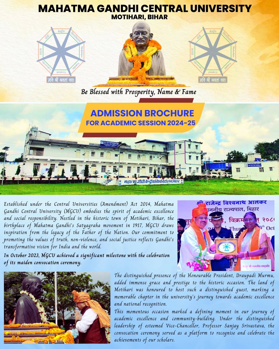 MGCUBihar's tweet photo. #MGCU provides a dynamic and supportive environment where students can thrive academically, personally, and professionally, making it an ideal choice for those seeking a transformative college experience.
#admissionopen2024_2025 #cuetpg2024 #cuet2024
@sanjaychanakya @mygovindia @rashtrapatibhvn
@PMOIndia @narendramodi @ugc_india @dpradhanbjp
@MIB_India @PIB_India @PIB_Patna @Dm_Motihari @GovernorBihar @NitishKumar @Delhiuniversit @nalanda_univ @mizoramuni @CUHofficial @cup_bathinda @TezpurUniv @Uni_Mumbai @icssr @nehu_shg @PROCUG1 @Prof_Asheesh @PareekV @DrAslamkh @kssunilsingh85 @SMgcub
