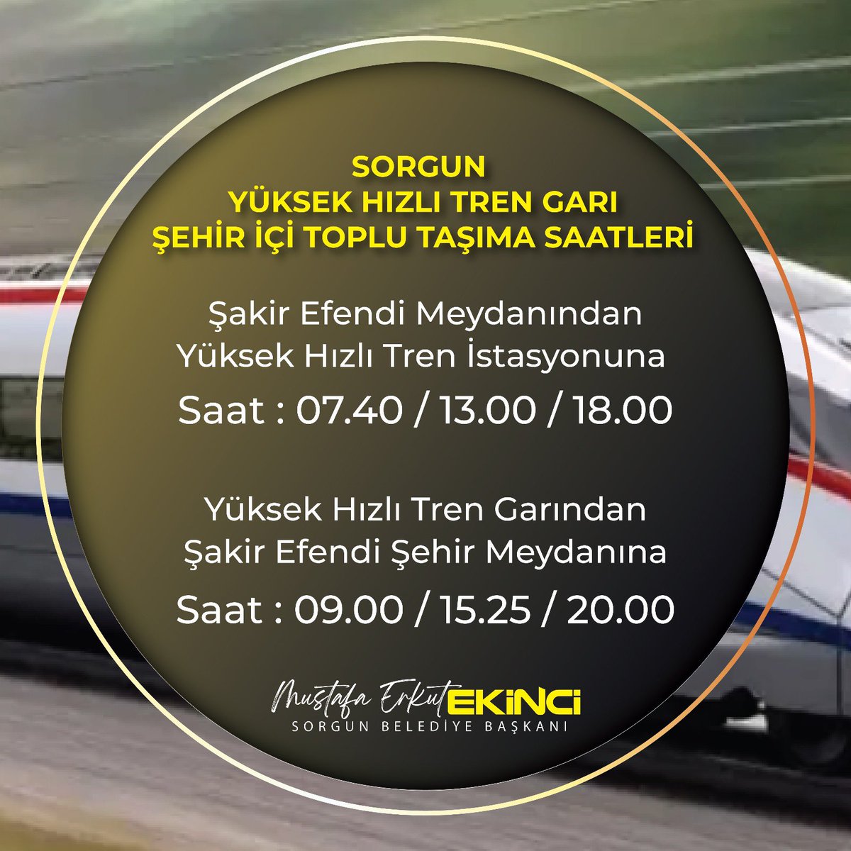 Sorgun Yüksek Hızlı Tren Garı Şehir İçi Toplu Taşıma araçlarımız hemşehrilerimizin hizmetindedir.