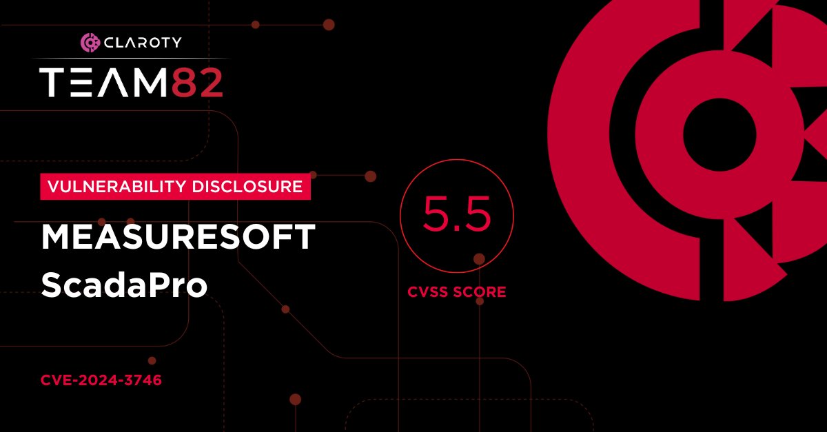 Claroty's tweet photo. ⚠️ @Measuresoft is asking users to manually reconfigure their #ScadaPro 6.9.0.0 deployments after #Team82 found a #vulnerability that allows users, including unprivileged users, to write or overwrite files. More info: https://t.co/UonPJJr2Vu https://t.co/Dbed6Ce5PA
