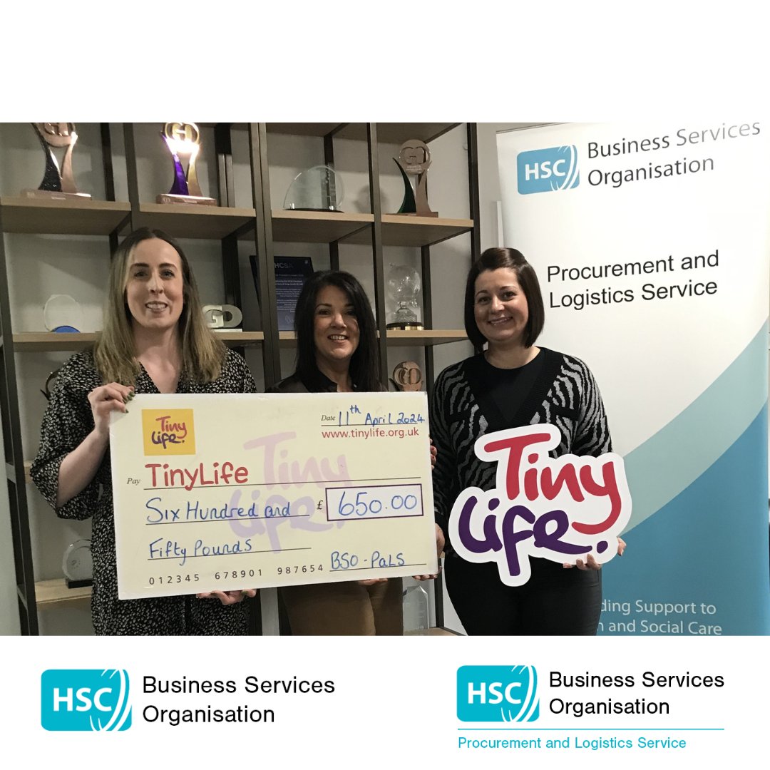 @BSO_NI PaLS staff held a raffle to raise funds for @TinyLifeCharity. #PaLS staff raised £650 for #TinyLife. Well done! #BSO #PaLS #TinyLife Picture: Rachael Adams (IMDU Senior Manager), Linda O’Hare (AD Procurement) and Natalie Gourley (Corporate Fundraiser, TinyLife).