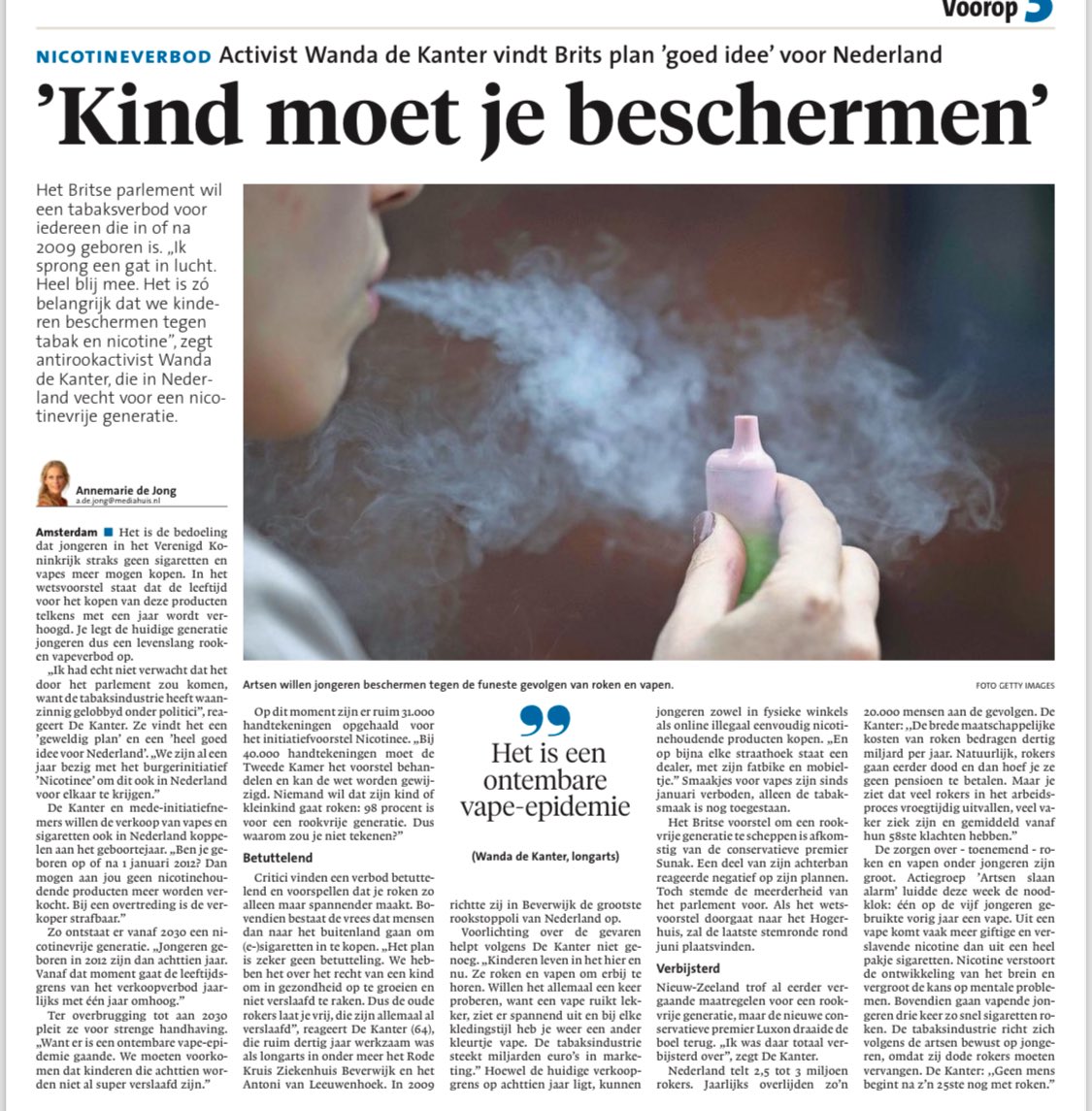 Wdekanter's tweet photo. Vandaag in het @nhdagblad 
hoe we ook in Nederland de jeugd zonder nicotine en tabak kunnen laten opgroeien. Het is het recht van een kind in gezondheid op te groeien

Teken https://t.co/eTMzM8gJnr 

@KNMG @2eKamertweets @MinVWS @VWSTweedeKamer @ministerMZ https://t.co/DRRymKLT9Q