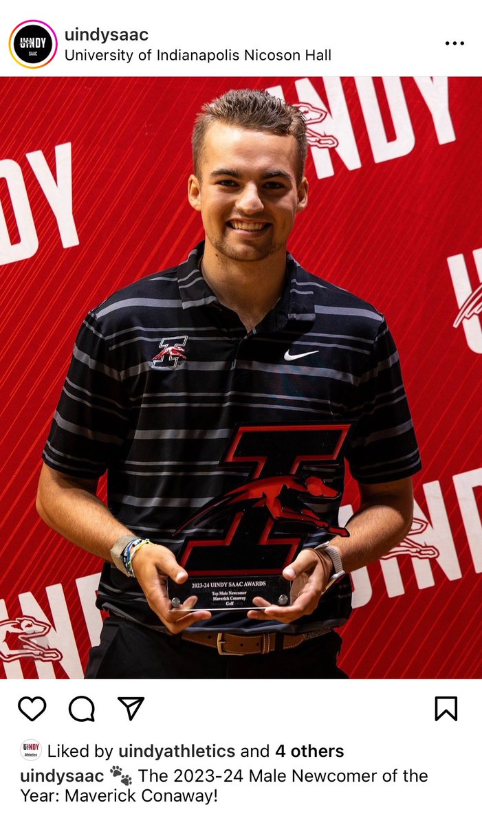 Freshman <a href="/MaverickConaway/">maverick conaway</a> nominated &amp; chosen by <a href="/UIndyAthletics/">UIndy Athletics</a> as the “Top Male Newcomer Athlete of the Year” #gohounds @UIndyHoundsGolf <a href="/IndianaGolf/">Indiana Golf</a> <a href="/michelle_garmon/">Michelle Garmon</a> <a href="/tiptonbdevils/">Tipton High School Athletics</a>