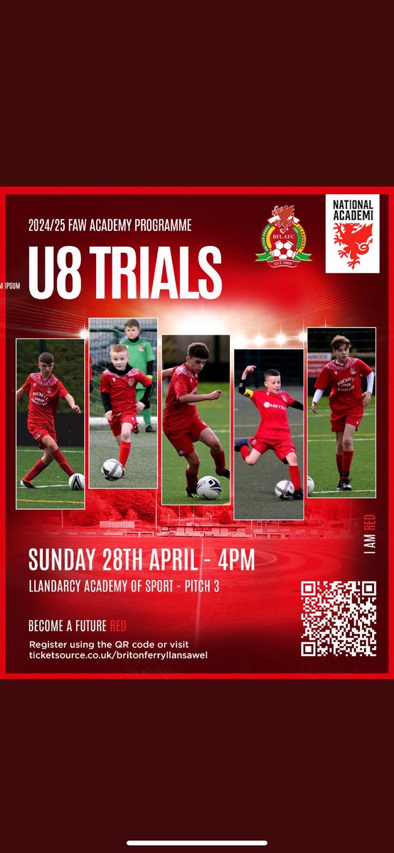 bflacademy's tweet photo. U8S ACADEMY TRIALS
Register using the QR code below now or visit the TicketSource link below⚽️
#FutureReds

https://t.co/8oI0LIWRLA https://t.co/x5SyXaHSmo