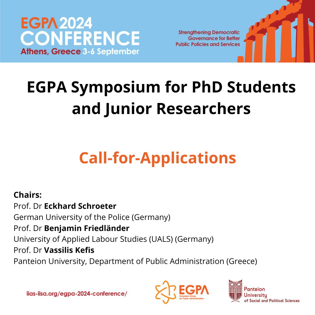 Present your research project at EGPA PhD Symposium
Be part of an engaged community of your peers and experienced scholars who will share their insights on doing research.
Build your international research network at #EGPA2024
Submit your application now!  l1nq.com/egpaphd