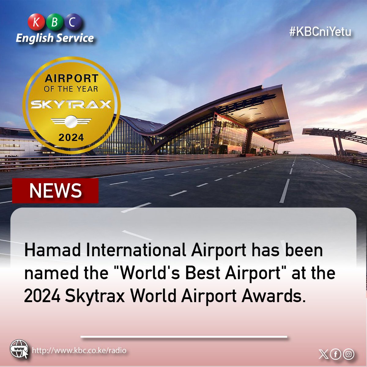 Hamad International Airport has been named the 'World's Best Airport' at the 2024 Skytrax World Airport Awards. ^PMN #KBCEnglishService